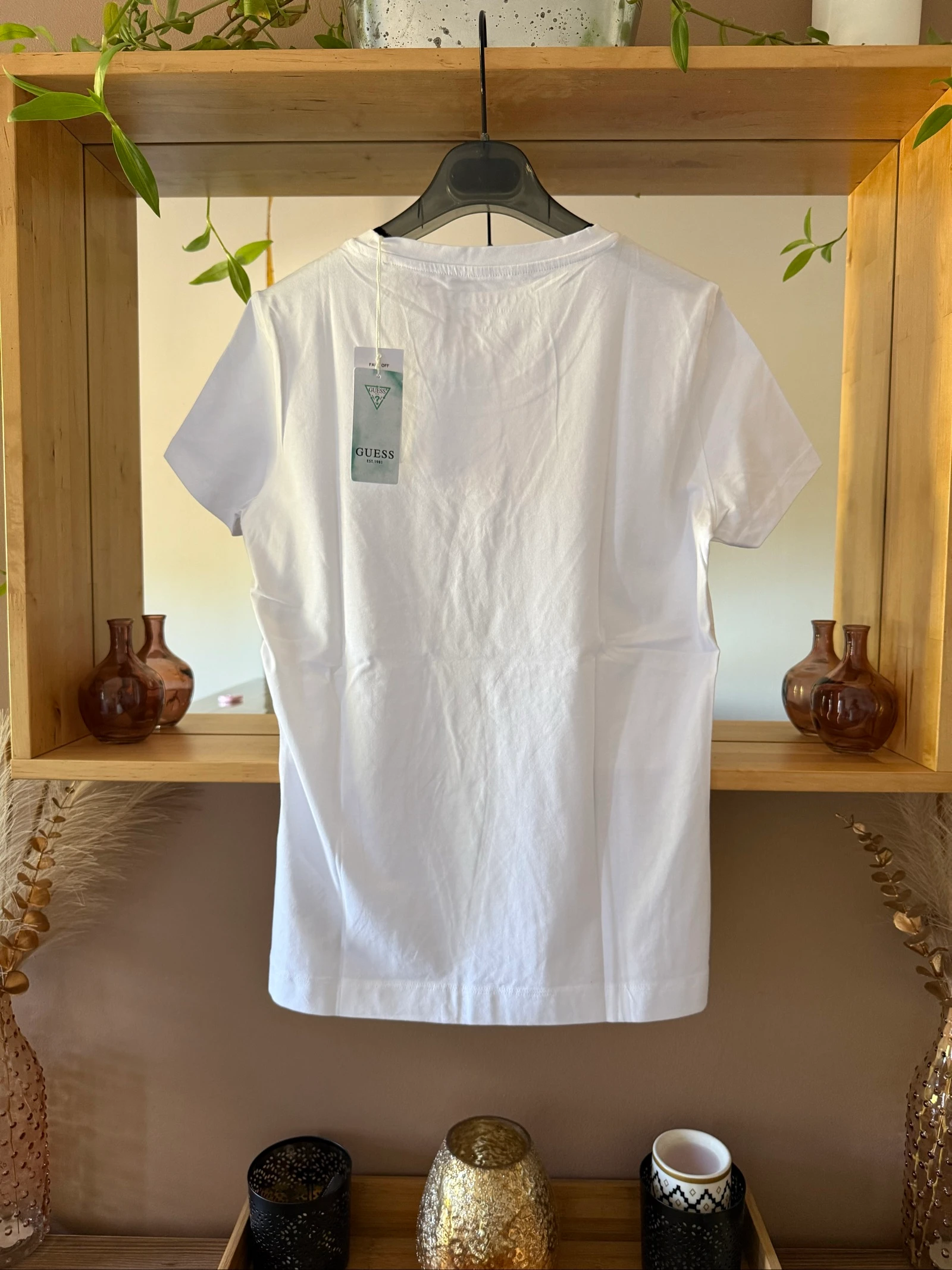 Camiseta Guess mujer L nueva con etiqueta – Blanco – Logotipo de pedrería motivo tropical – photo 2